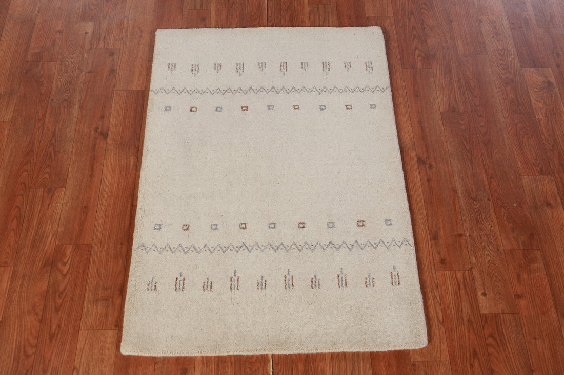 Ivory Wool Gabbeh Indian Accent Rug 2x3