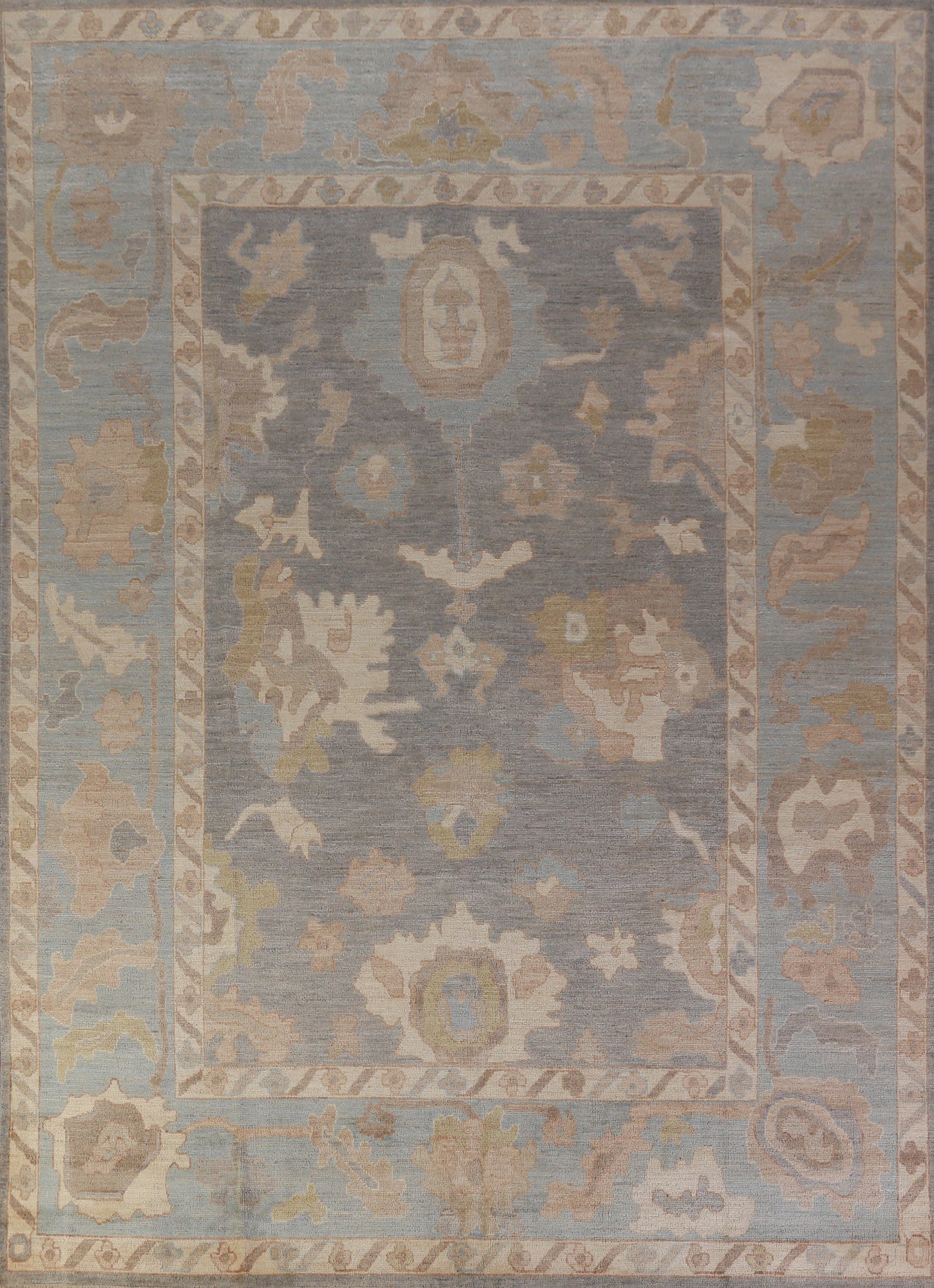 Vegetable Dye Gray Oushak Turkish Area Rug 9x12