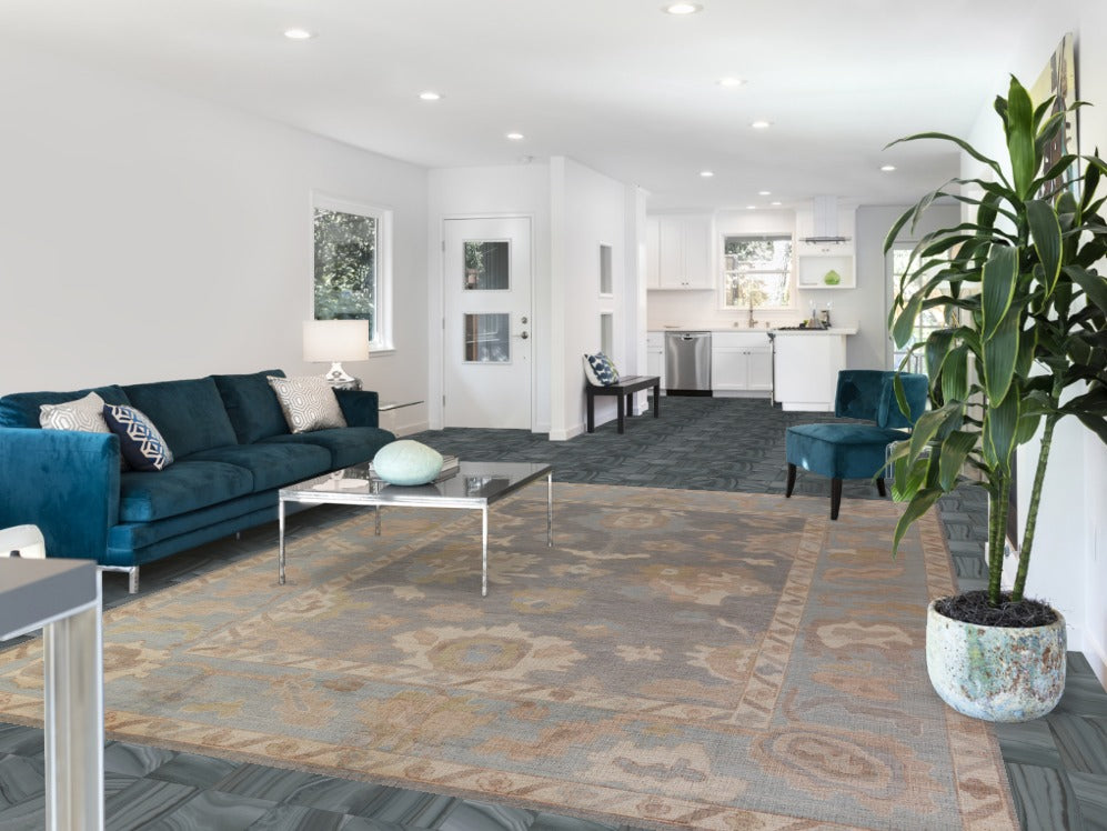 Vegetable Dye Gray Oushak Turkish Area Rug 9x12