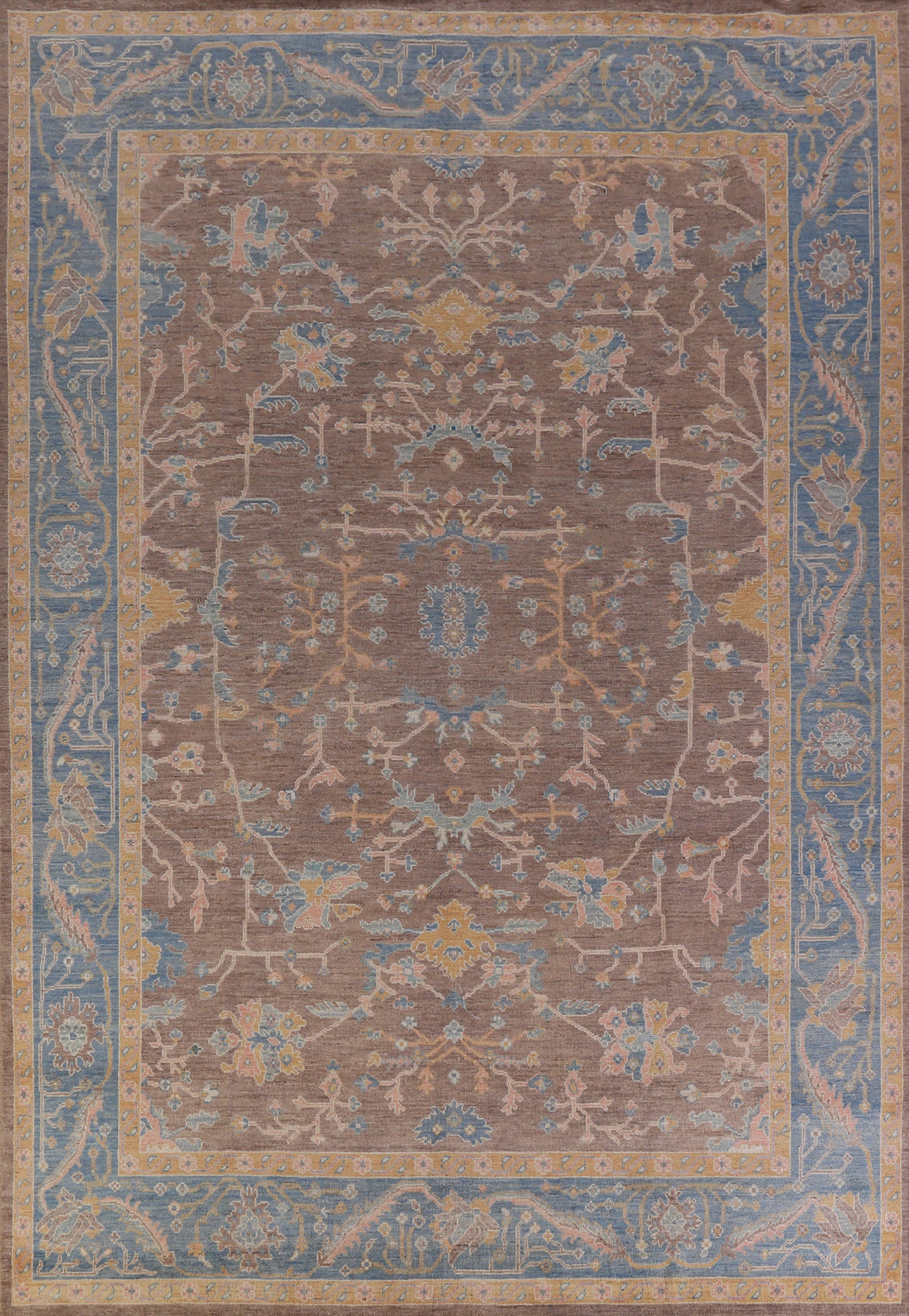 Vegetable Dye Brown Oushak Turkish Area Rug 9x12