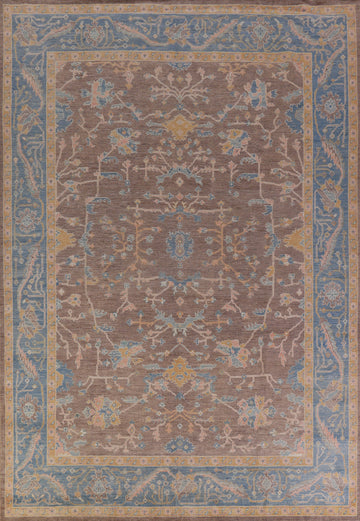 Vegetable Dye Brown Oushak Turkish Area Rug 9x12