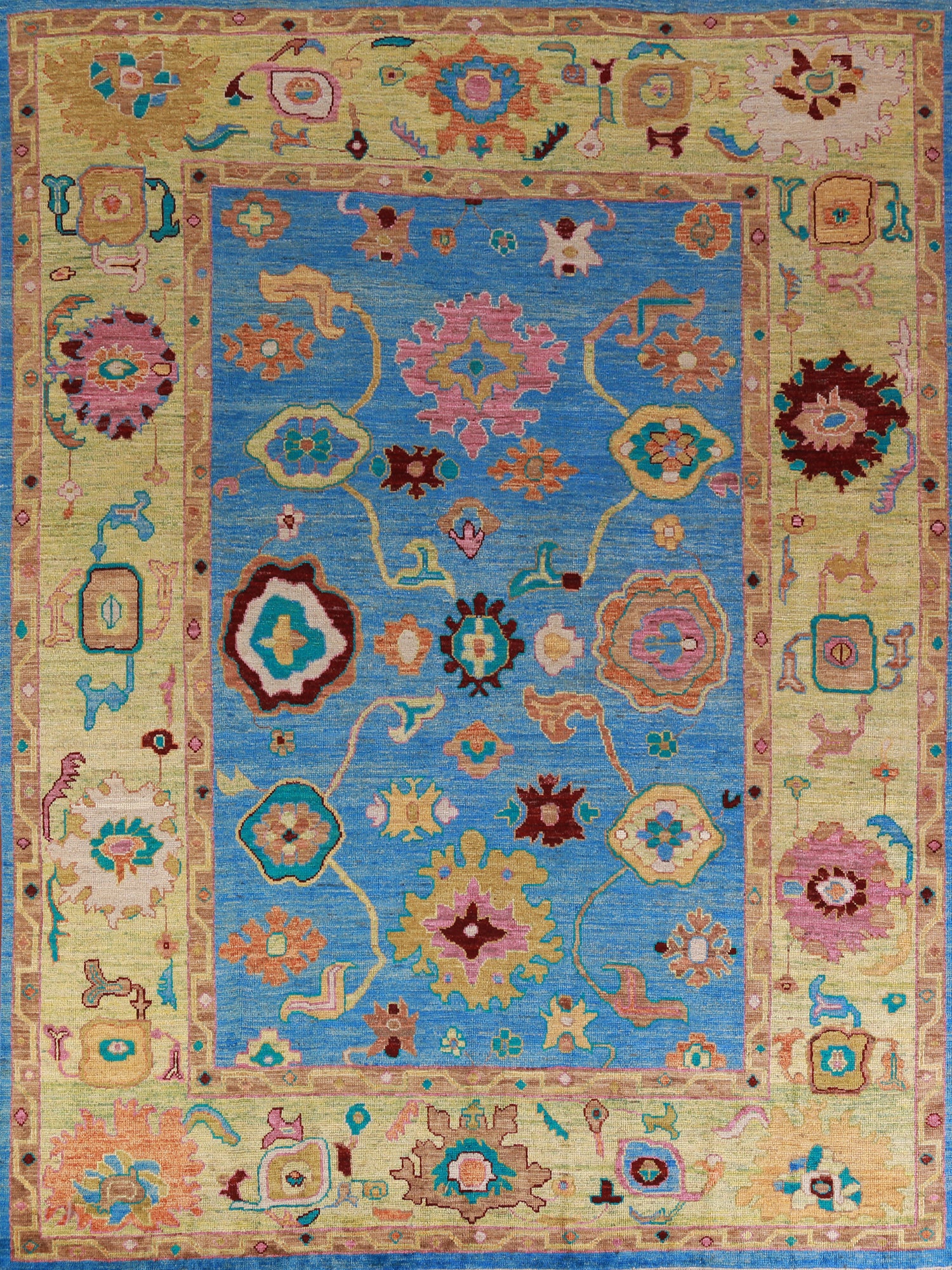 Vegetable Dye Blue Oushak Turkish Area Rug 8x10