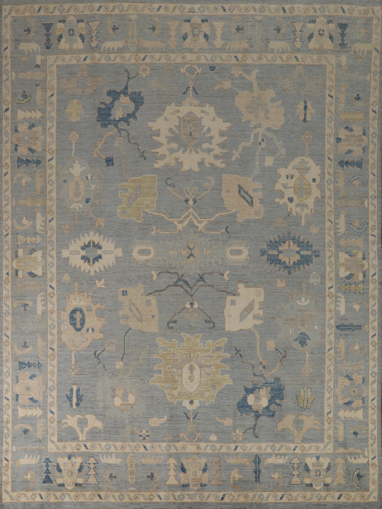 Vegetable Dye Blue Oushak Turkish Area Rug 8x10