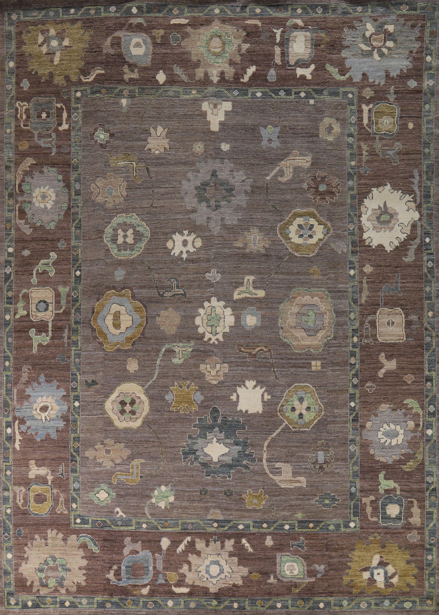 Vegetable Dye Brown Oushak Turkish Area Rug 9x12