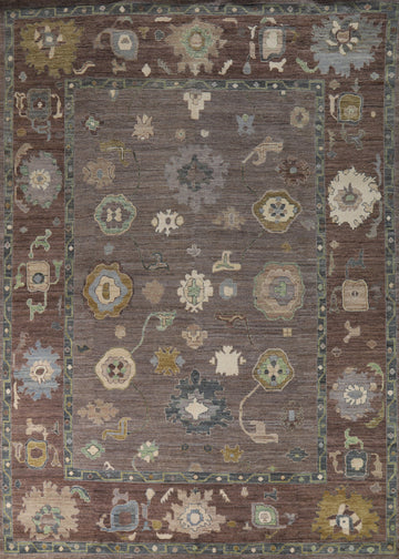 Vegetable Dye Brown Oushak Turkish Area Rug 9x12