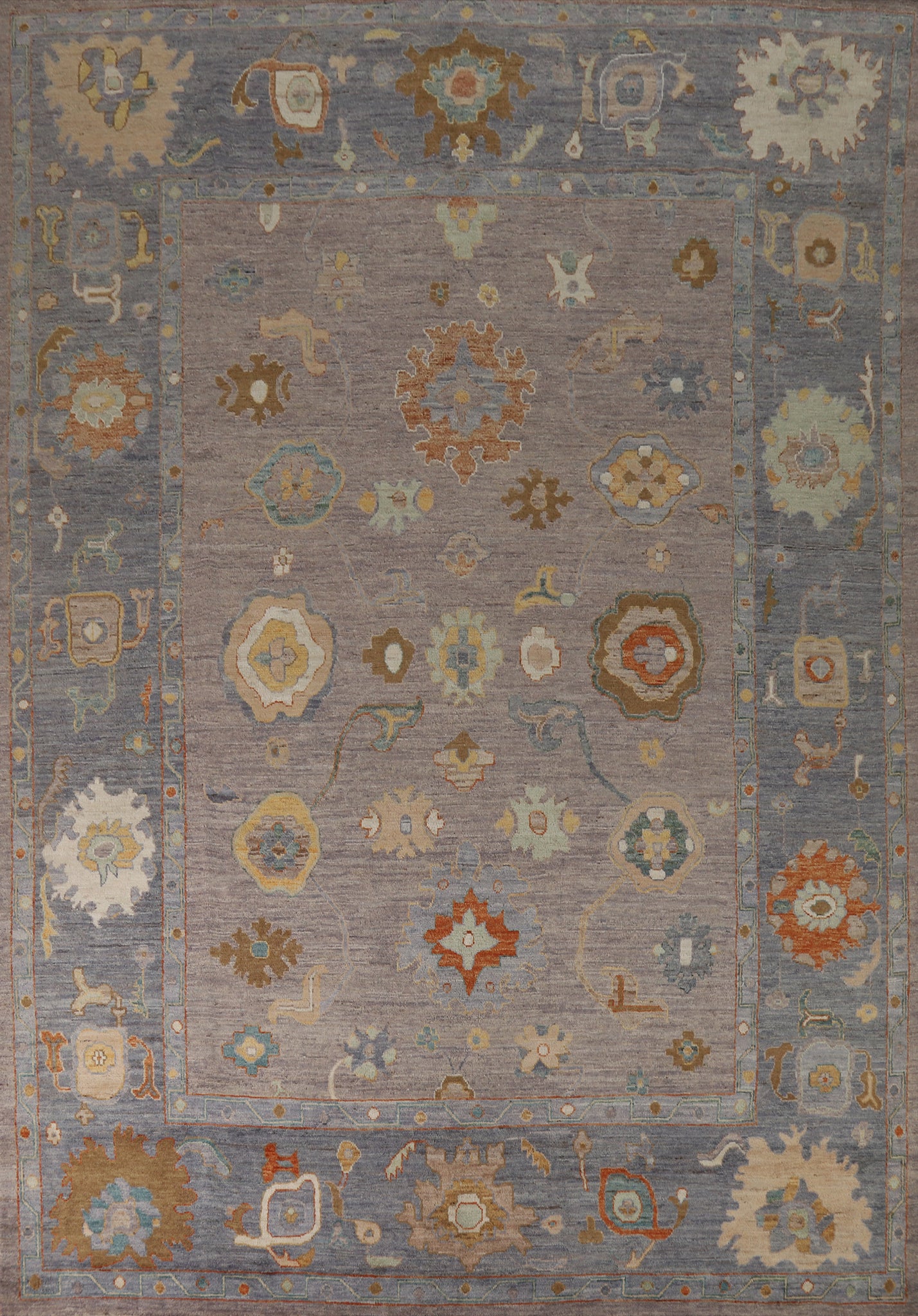 Vegetable Dye Floral Oushak Turkish Area Rug 9x12