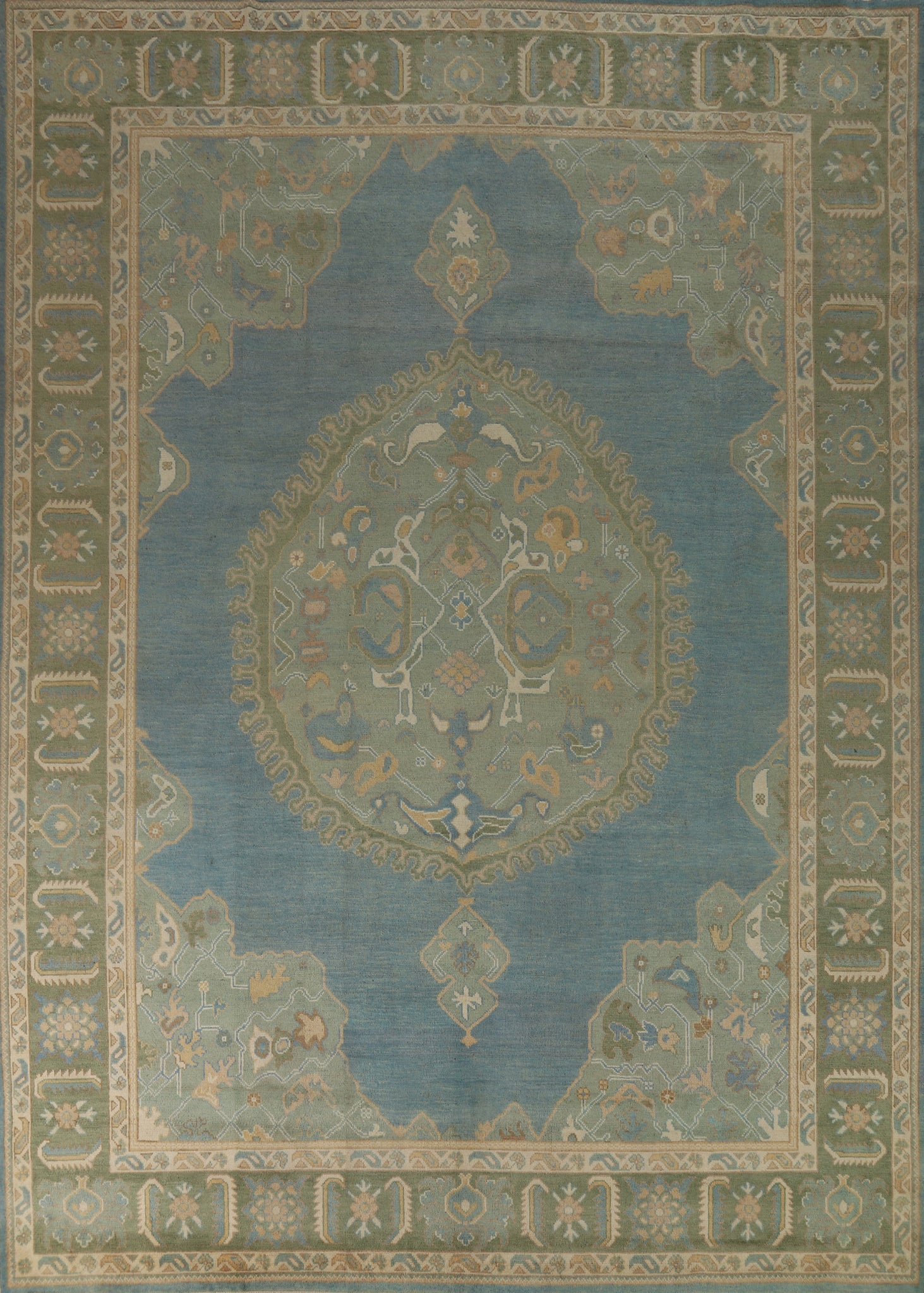 Vegetable Dye Blue Oushak Turkish Area Rug 9x12