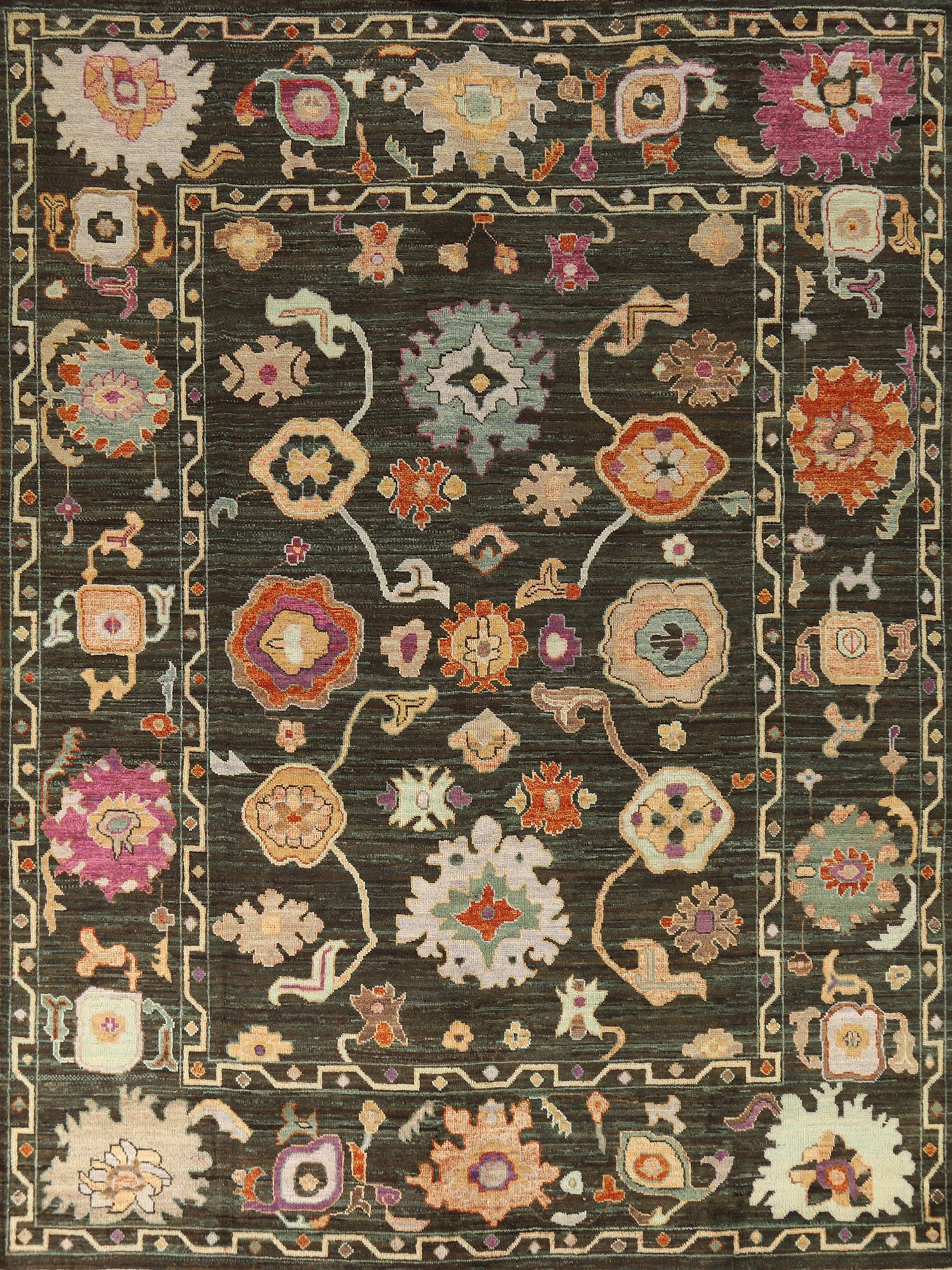 Vegetable Dye Brown & Green Oushak Turkish Area Rug 8x10