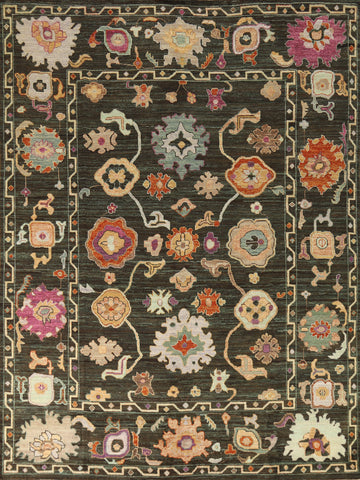 Vegetable Dye Brown & Green Oushak Turkish Area Rug 8x10