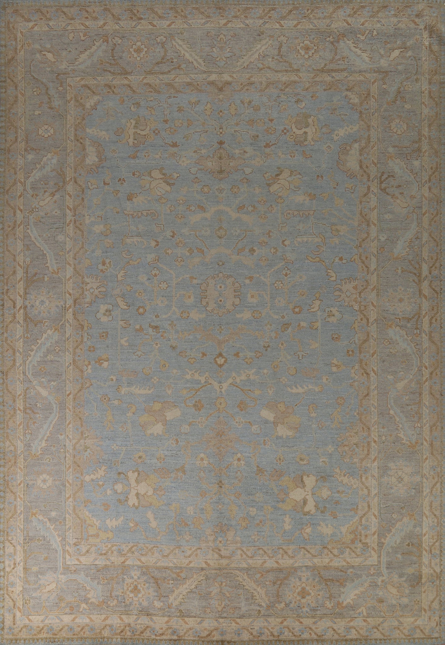 Vegetable Dye Blue Oushak Turkish Area Rug 9x12