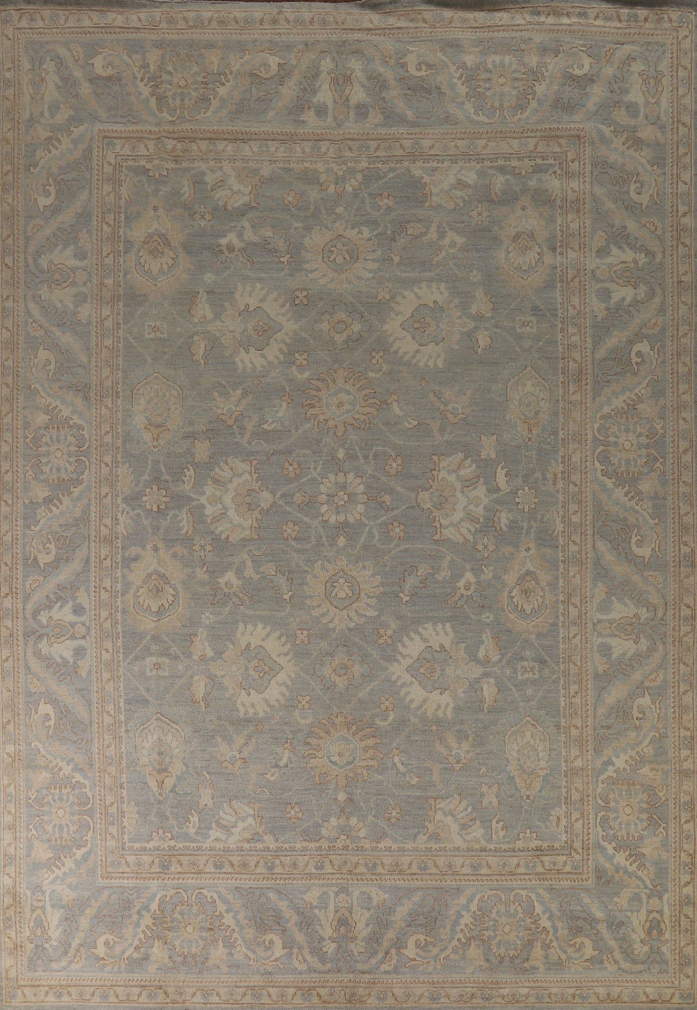 Vegetable Dye Gray Oushak Turkish Area Rug 9x12