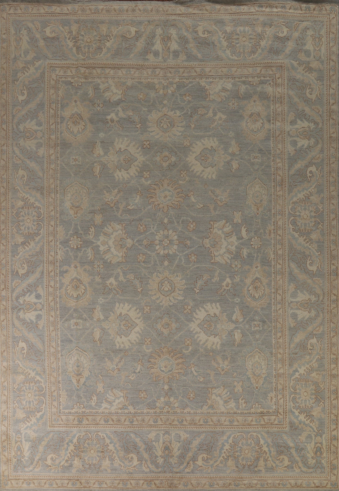 Vegetable Dye Gray Oushak Turkish Area Rug 9x12