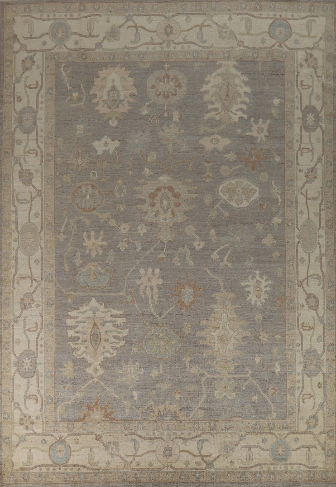Vegetable Dye Floral Oushak Turkish Area Rug 9x12