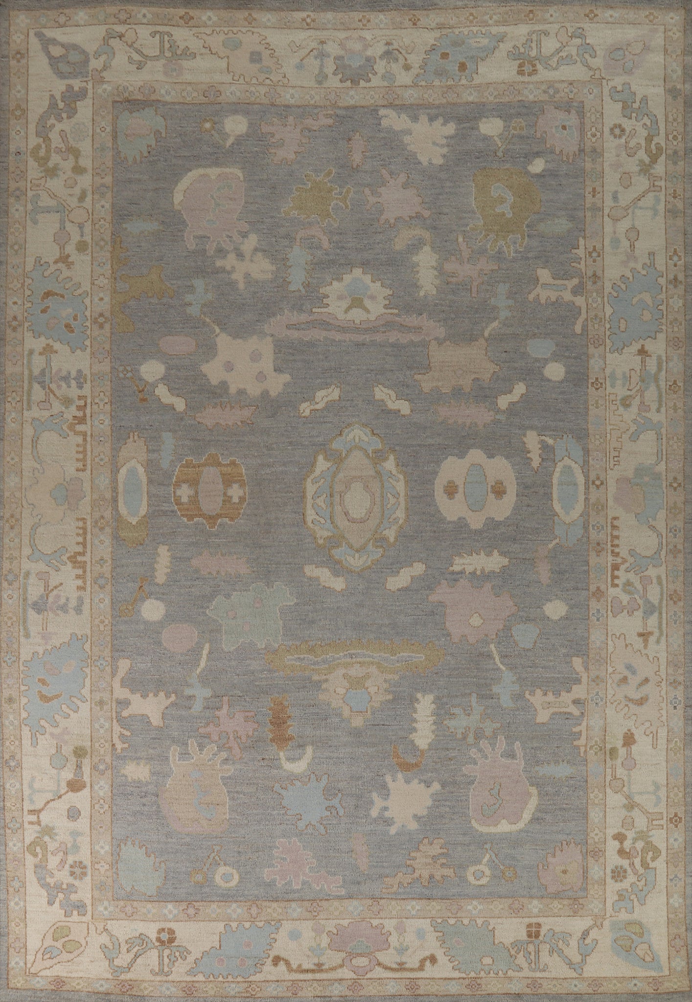 Vegetable Dye Gray Oushak Turkish Area Rug 9x12