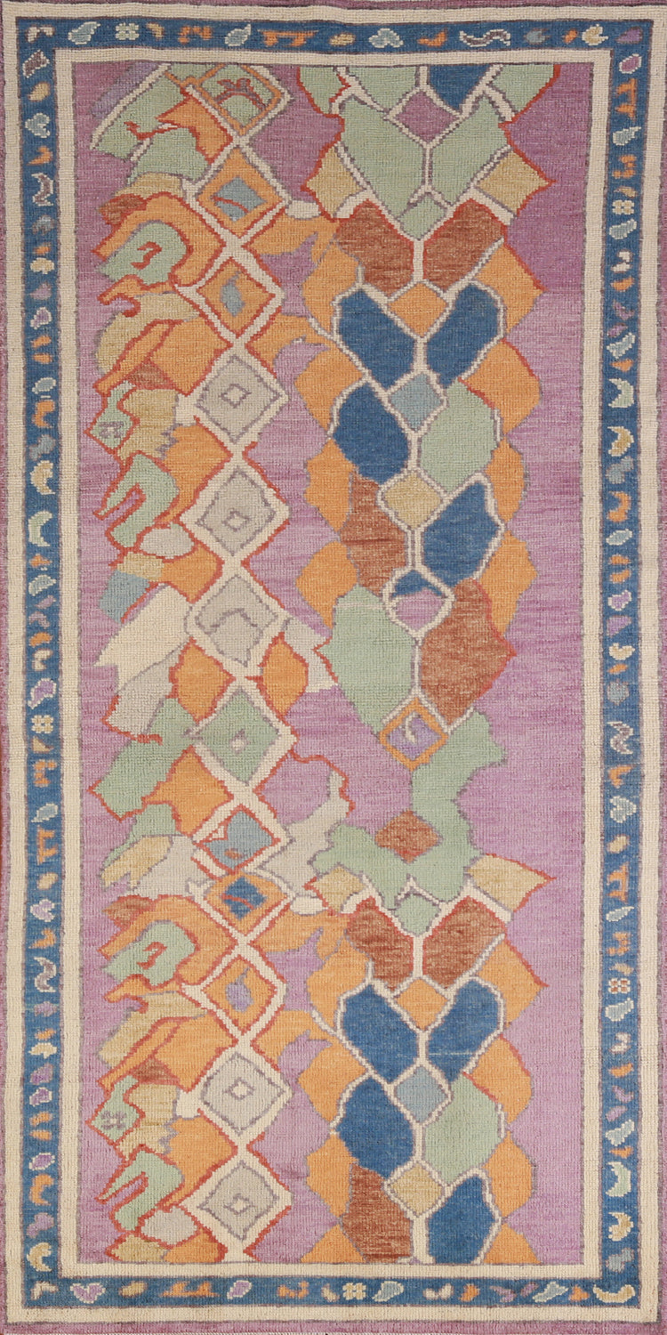 Vegetable Dye Purple Oushak Turkish Runner Rug 3x8