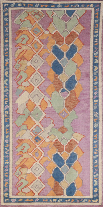 Vegetable Dye Purple Oushak Turkish Runner Rug 3x8