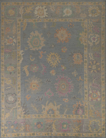 Vegetable Dye Blue Oushak Turkish Area Rug 8x10