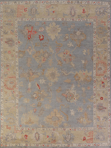 Vegetable Dye Blue Oushak Turkish Area Rug 8x10