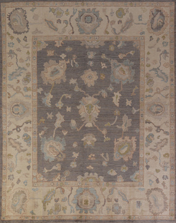 Vegetable Dye Gray Oushak Turkish Area Rug 8x9