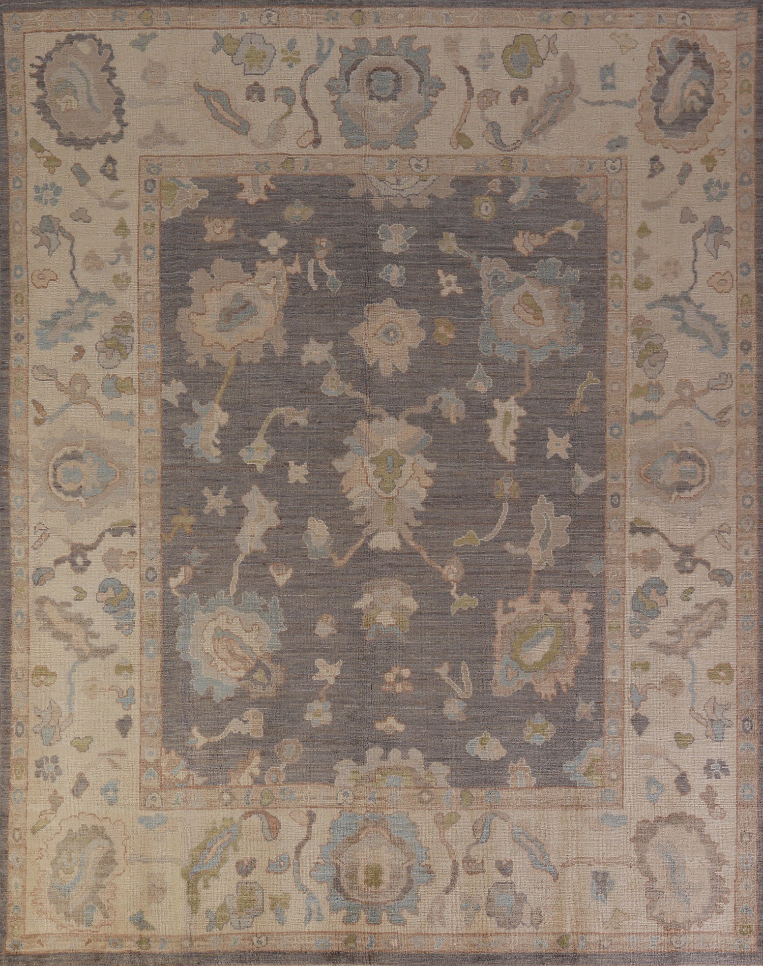 Vegetable Dye Gray Oushak Turkish Area Rug 8x9