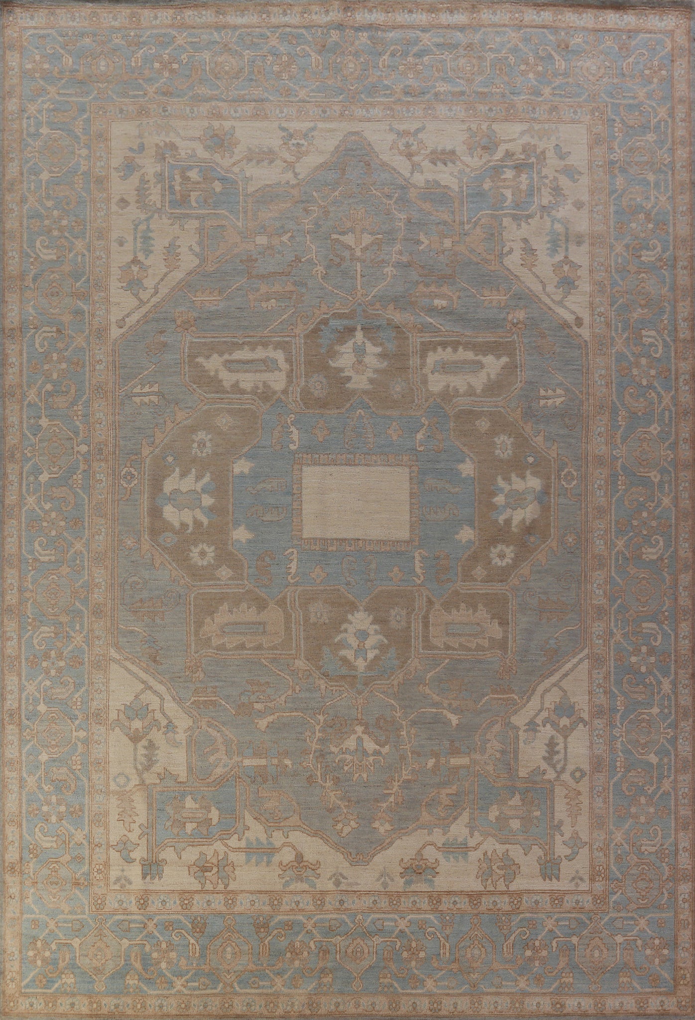 Vegetable Dye Blue Oushak Turkish Large Rug 10x14
