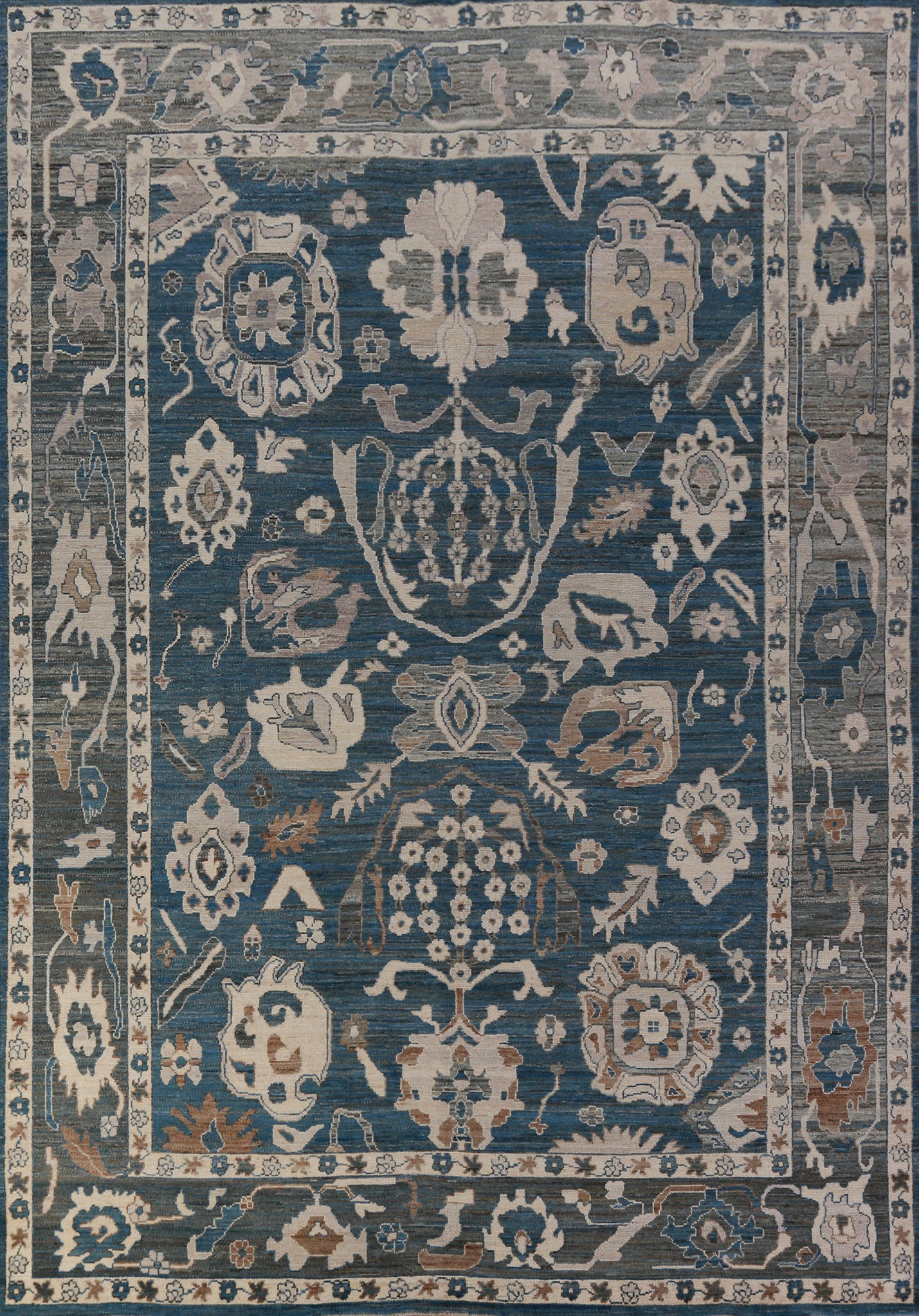 Vegetable Dye Blue Oushak Turkish Area Rug 9x12