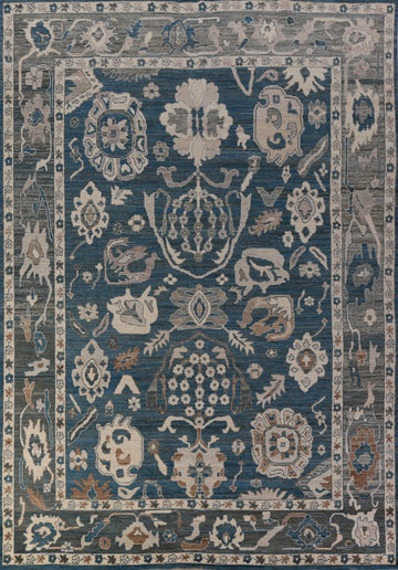 Vegetable Dye Blue Oushak Turkish Area Rug 9x12