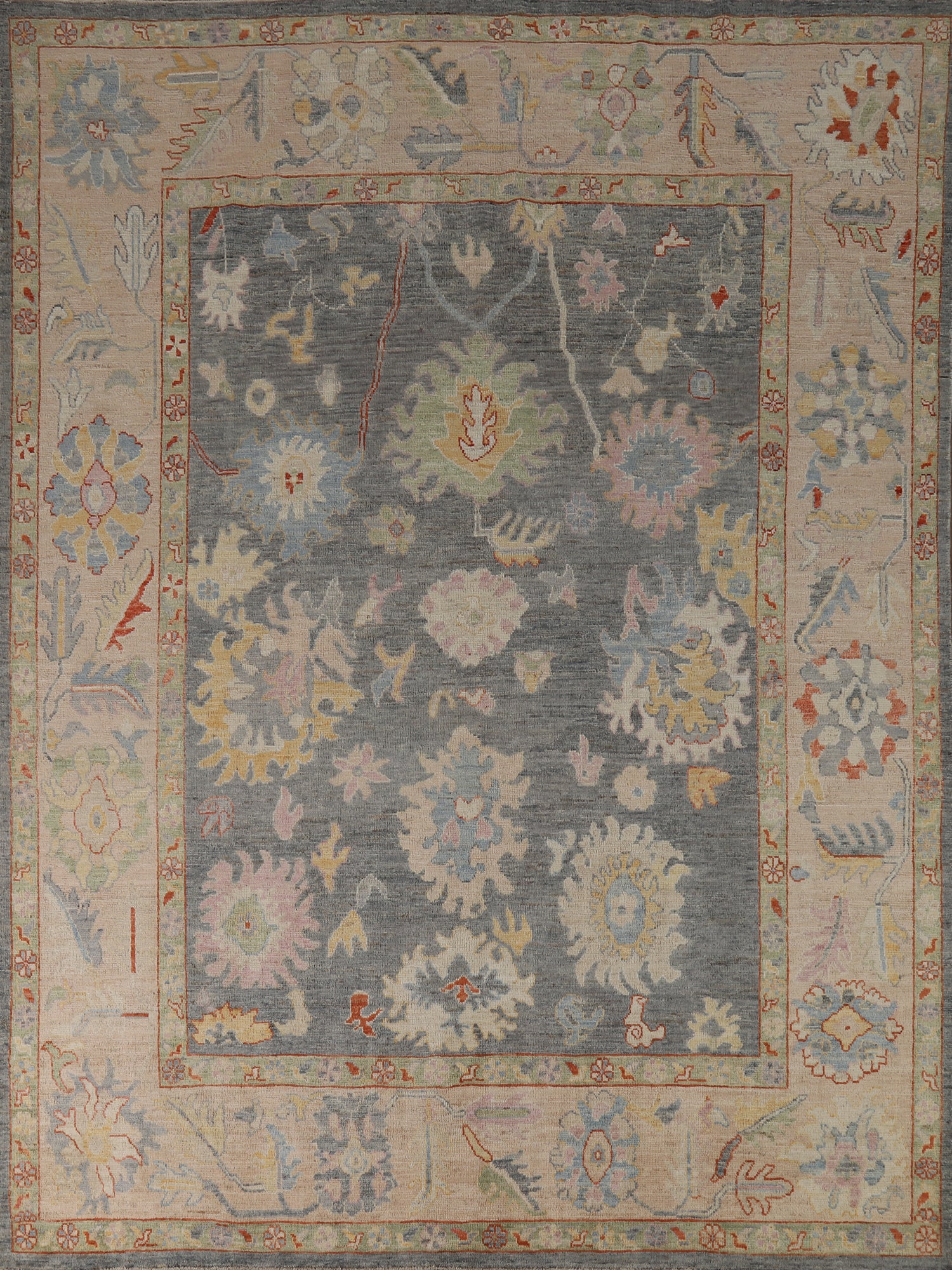 Vegetable Dye Floral Oushak Turkish Area Rug 8x10