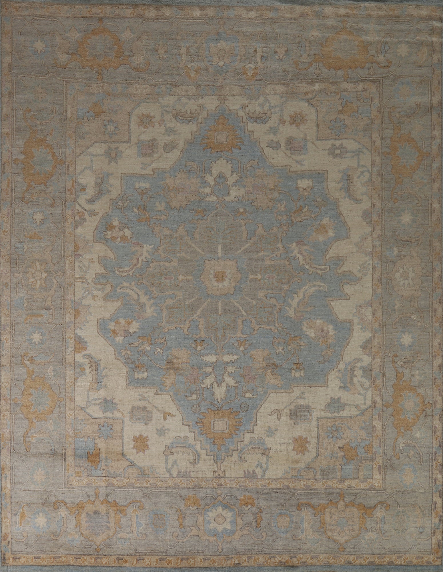 Vegetable Dye Blue Oushak Turkish Area Rug 8x10