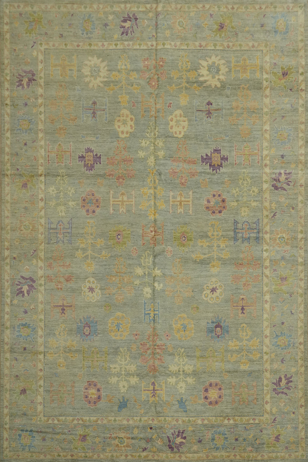 Vegetable Dye Floral Oushak Turkish Large Rug 10x14