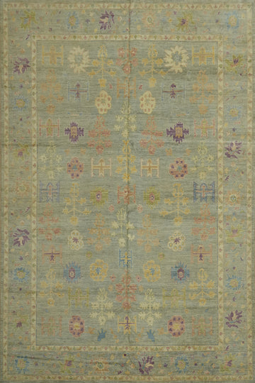 Vegetable Dye Floral Oushak Turkish Large Rug 10x14
