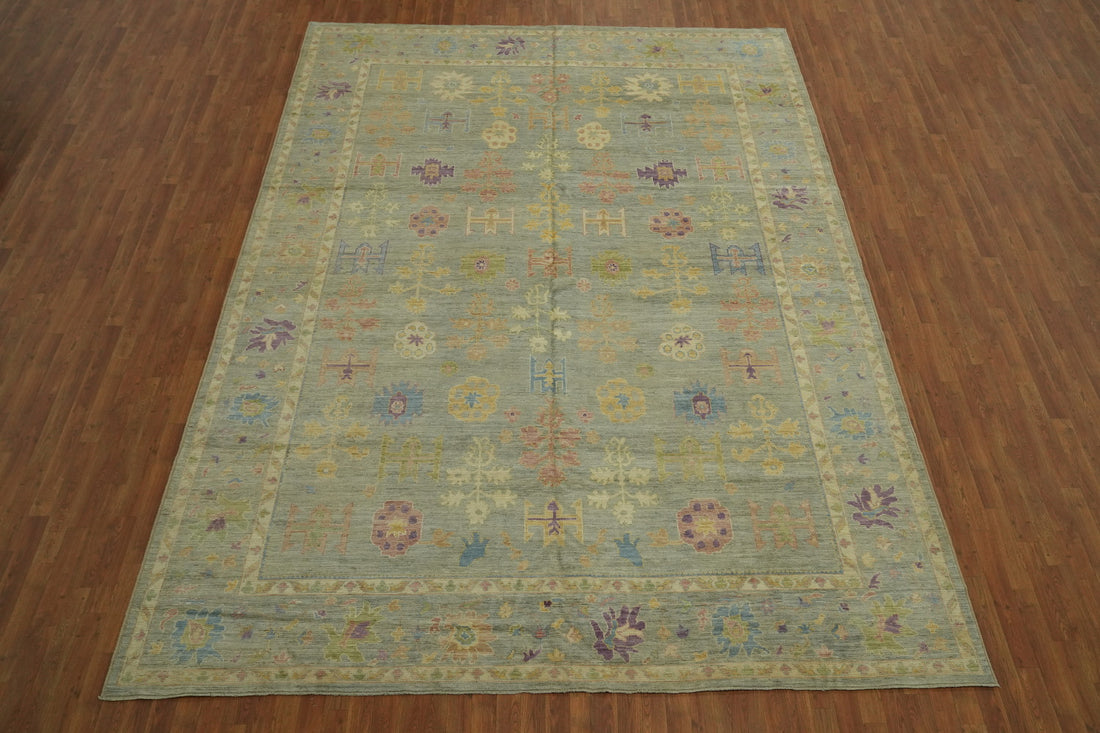 Vegetable Dye Floral Oushak Turkish Large Rug 10x14