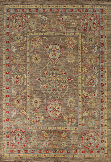 Vegetable Dye Brown Oushak Turkish Area Rug 6x9