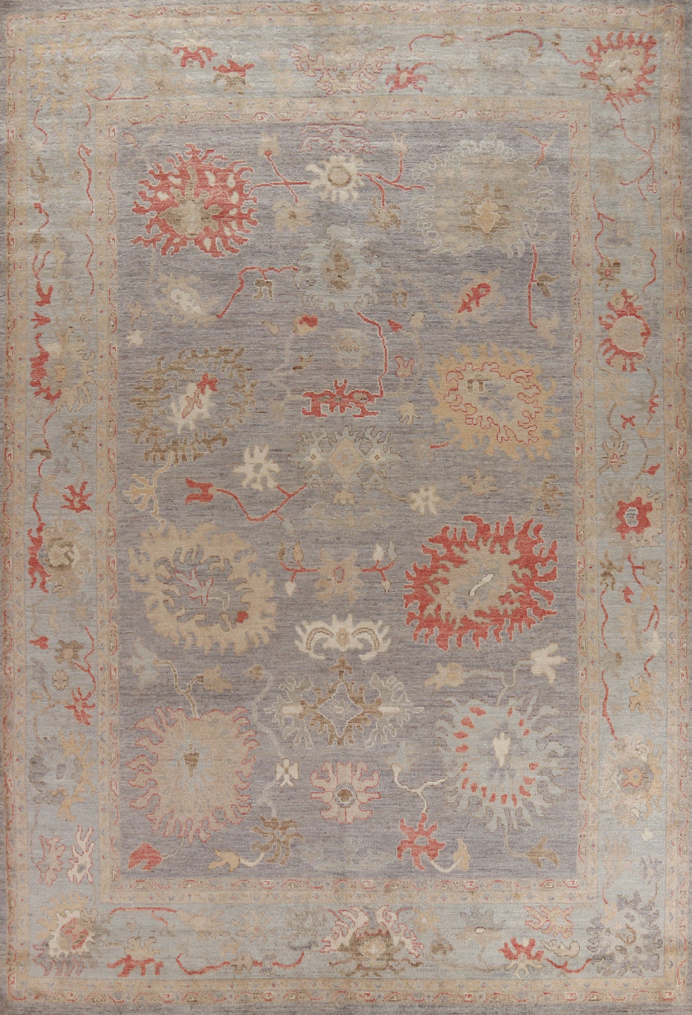Vegetable Dye Floral Oushak Turkish Area Rug 9x12