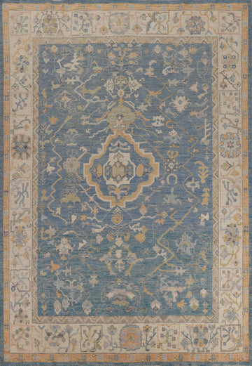 Vegetable Dye Blue Oushak Turkish Area Rug 8x11