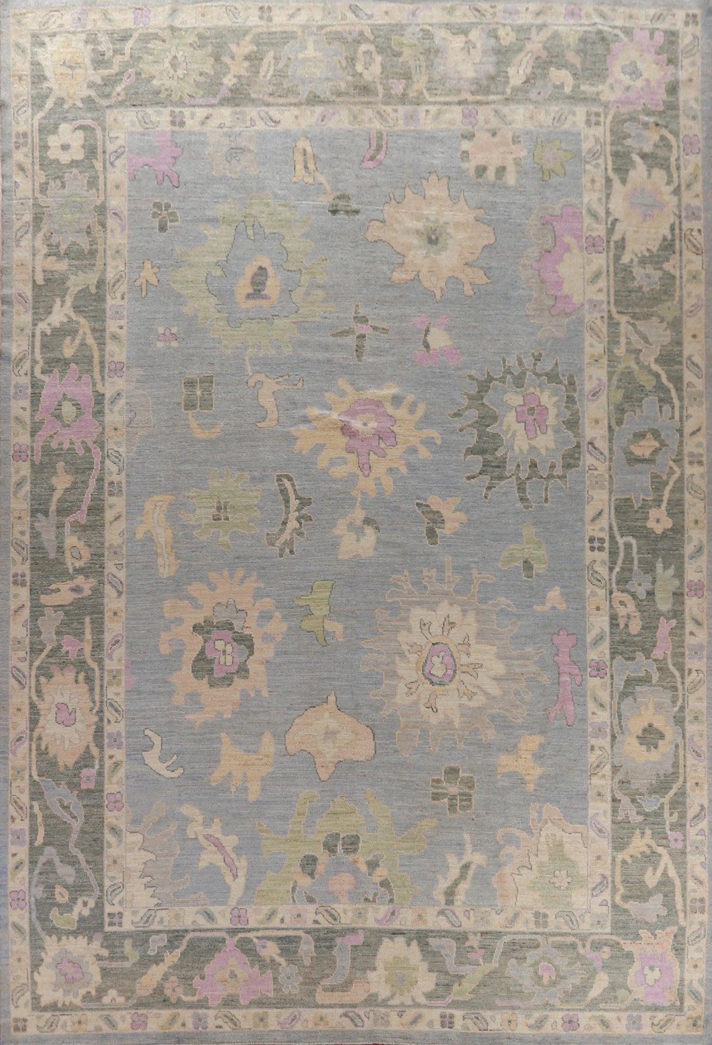 Vegetable Dye Blue Oushak Turkish Large Rug 10x14