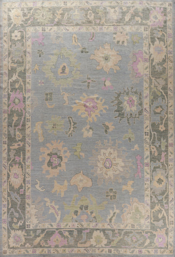 Vegetable Dye Blue Oushak Turkish Large Rug 10x14