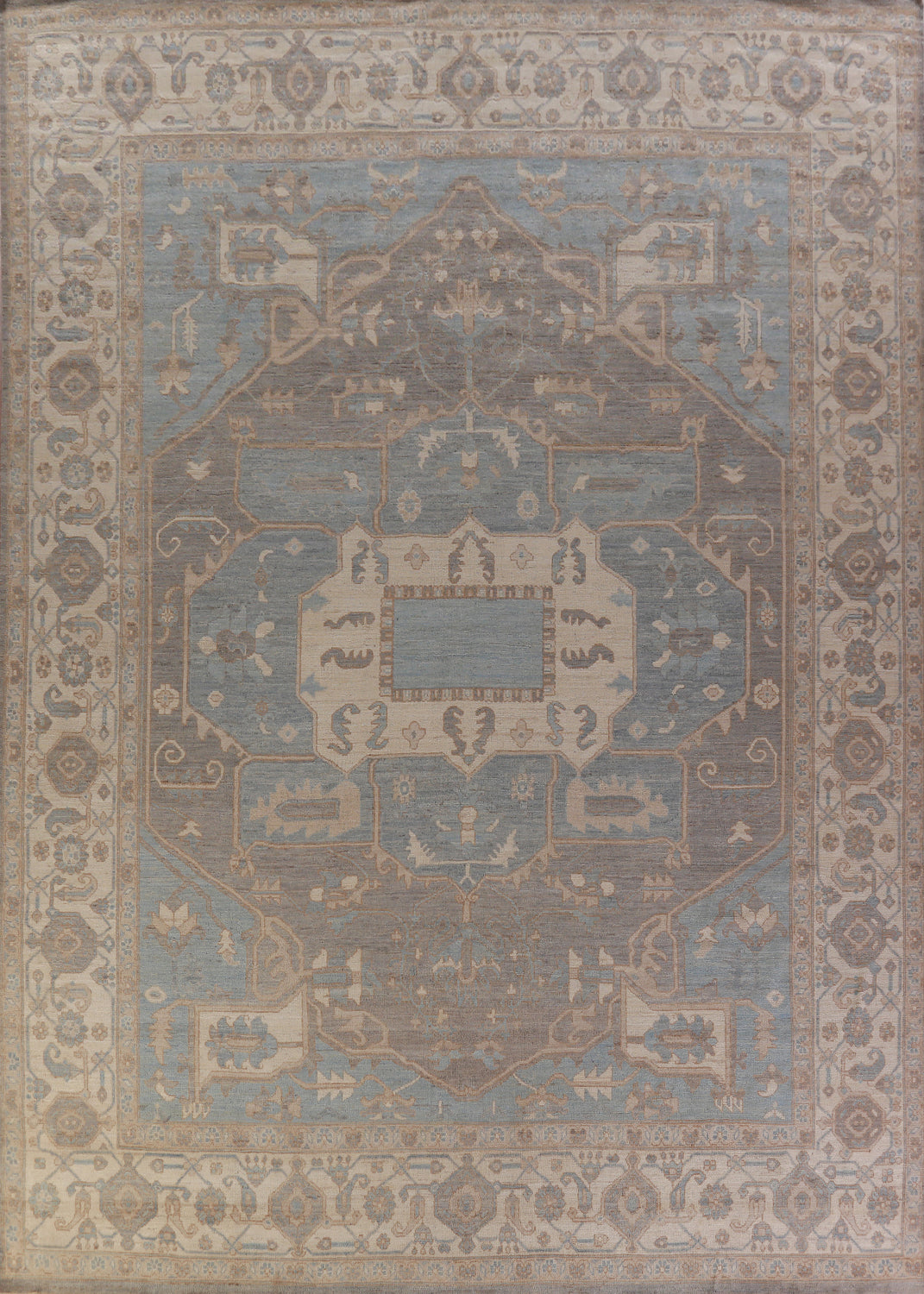Vegetable Dye Blue Oushak Turkish Large Rug 12x14