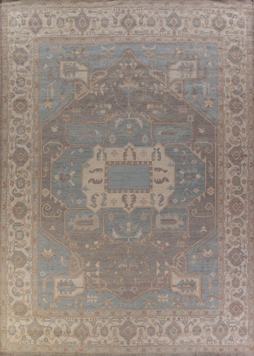Vegetable Dye Blue Oushak Turkish Large Rug 12x14