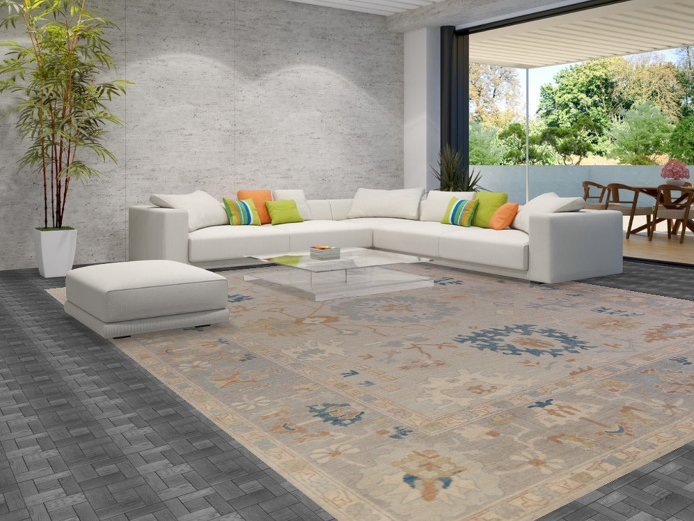 Vegetable Dye Oushak Turkish Large Rug 12x15