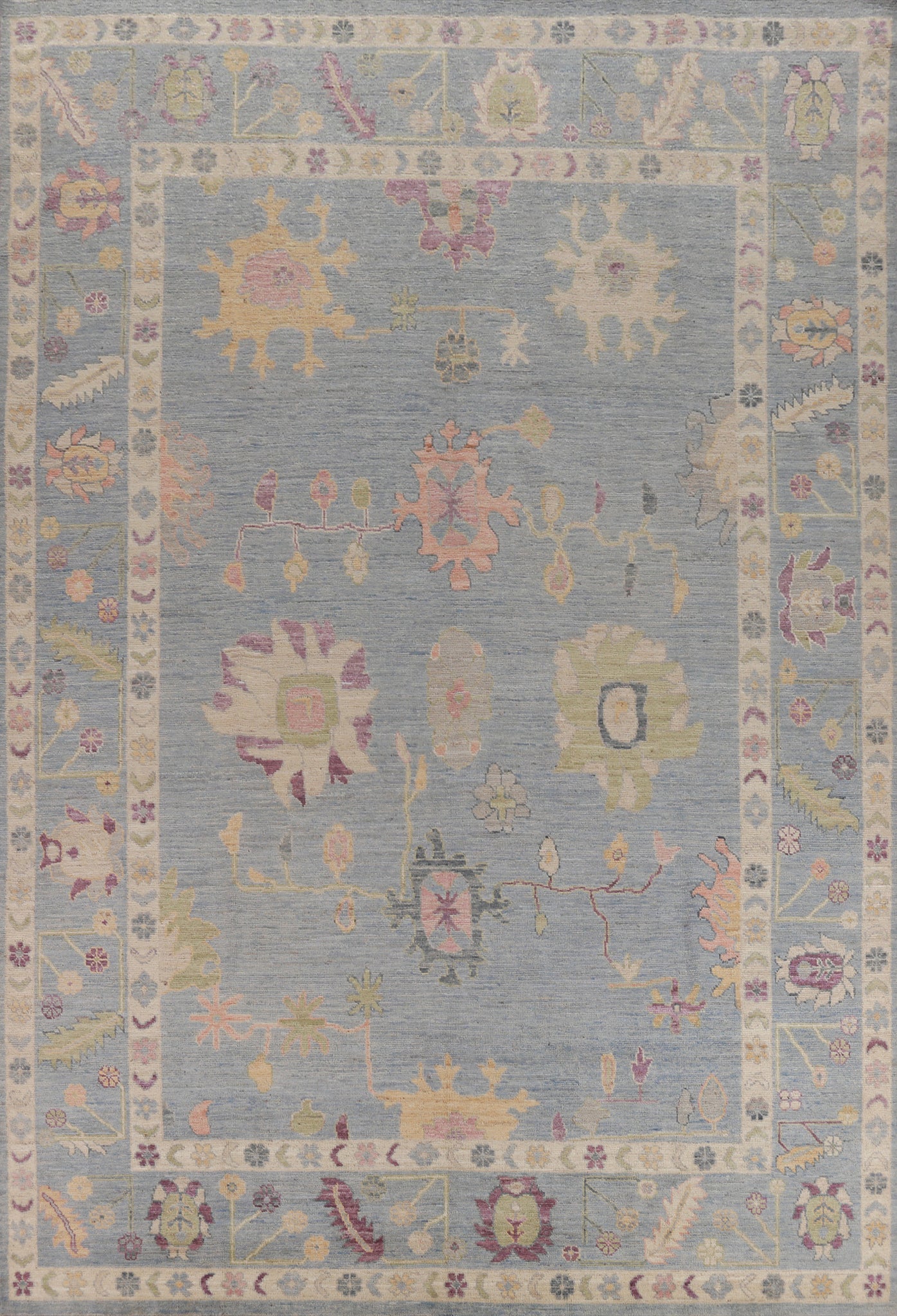 Vegetable Dye Blue Oushak Turkish Area Rug 9x12