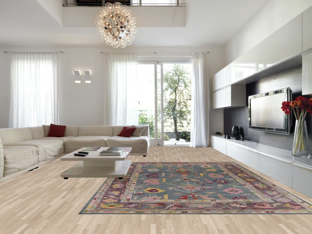 Vegetable Dye Blue Oushak Turkish Large Rug 10x14