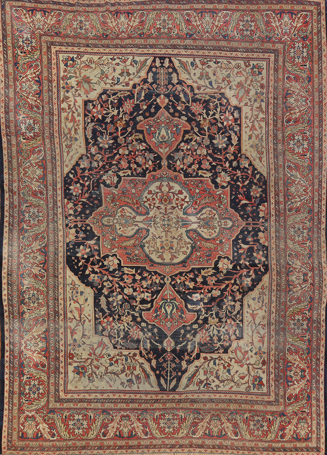 Pre-1900 Vegetable Dye Sarouk Farahan Persian Area Rug 8x11