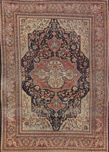 Pre-1900 Vegetable Dye Sarouk Farahan Persian Area Rug 8x11