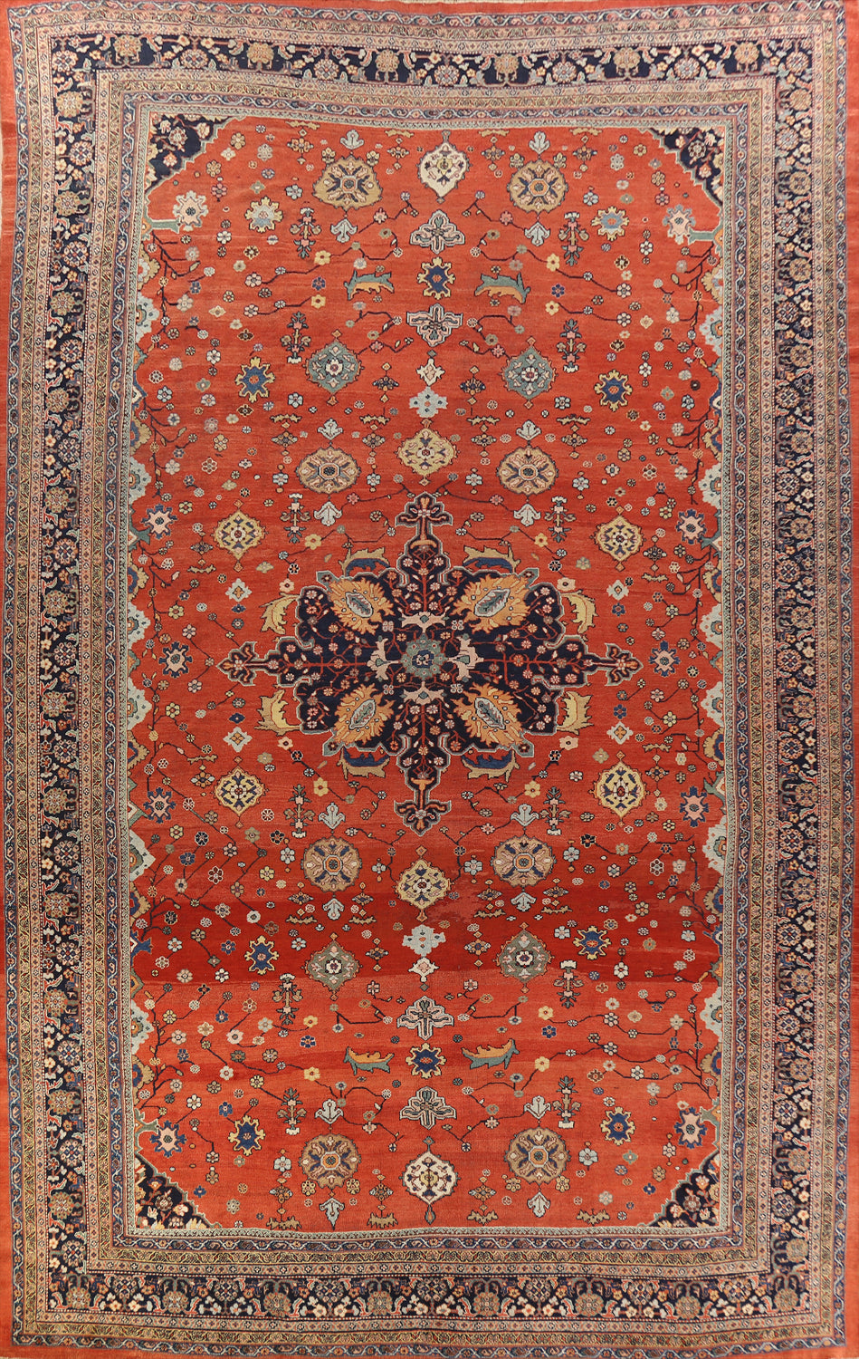 Pre-1900 Vegetable Dye Sultanabad Persian Large Rug 12x18