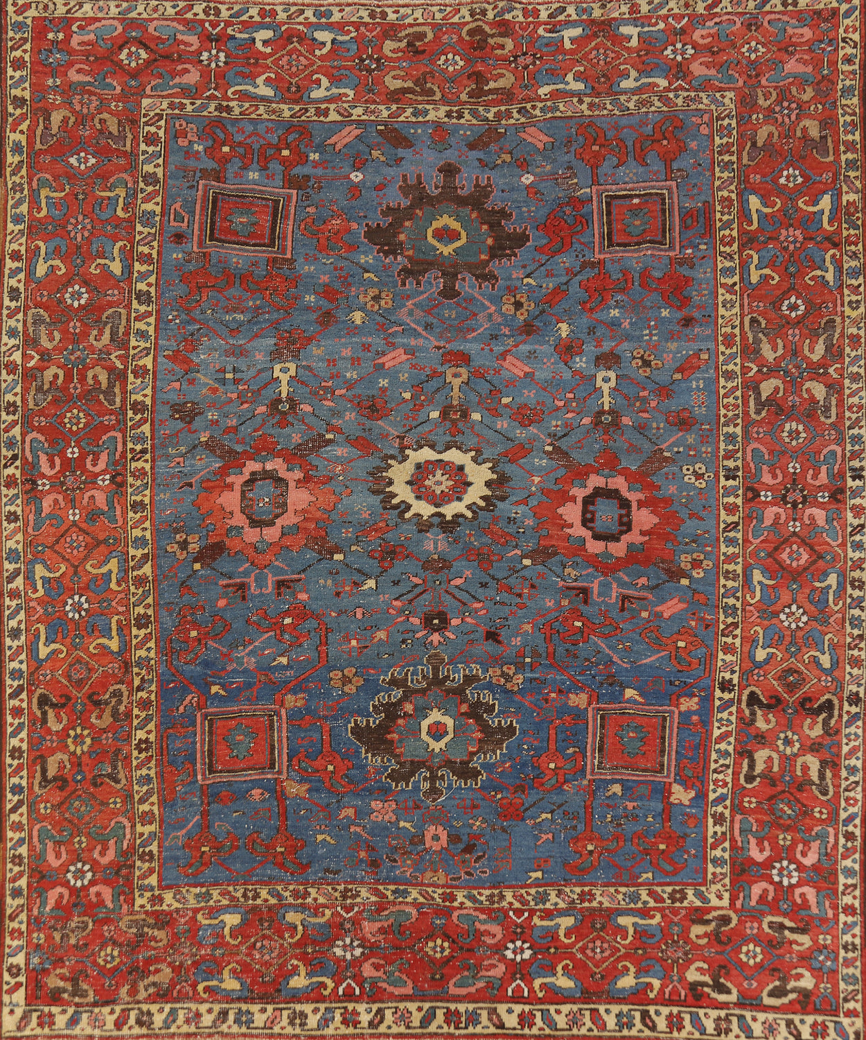 Pre-1900 Vegetable Dye Heriz Bakhshayesh Persian Area Rug 8x8