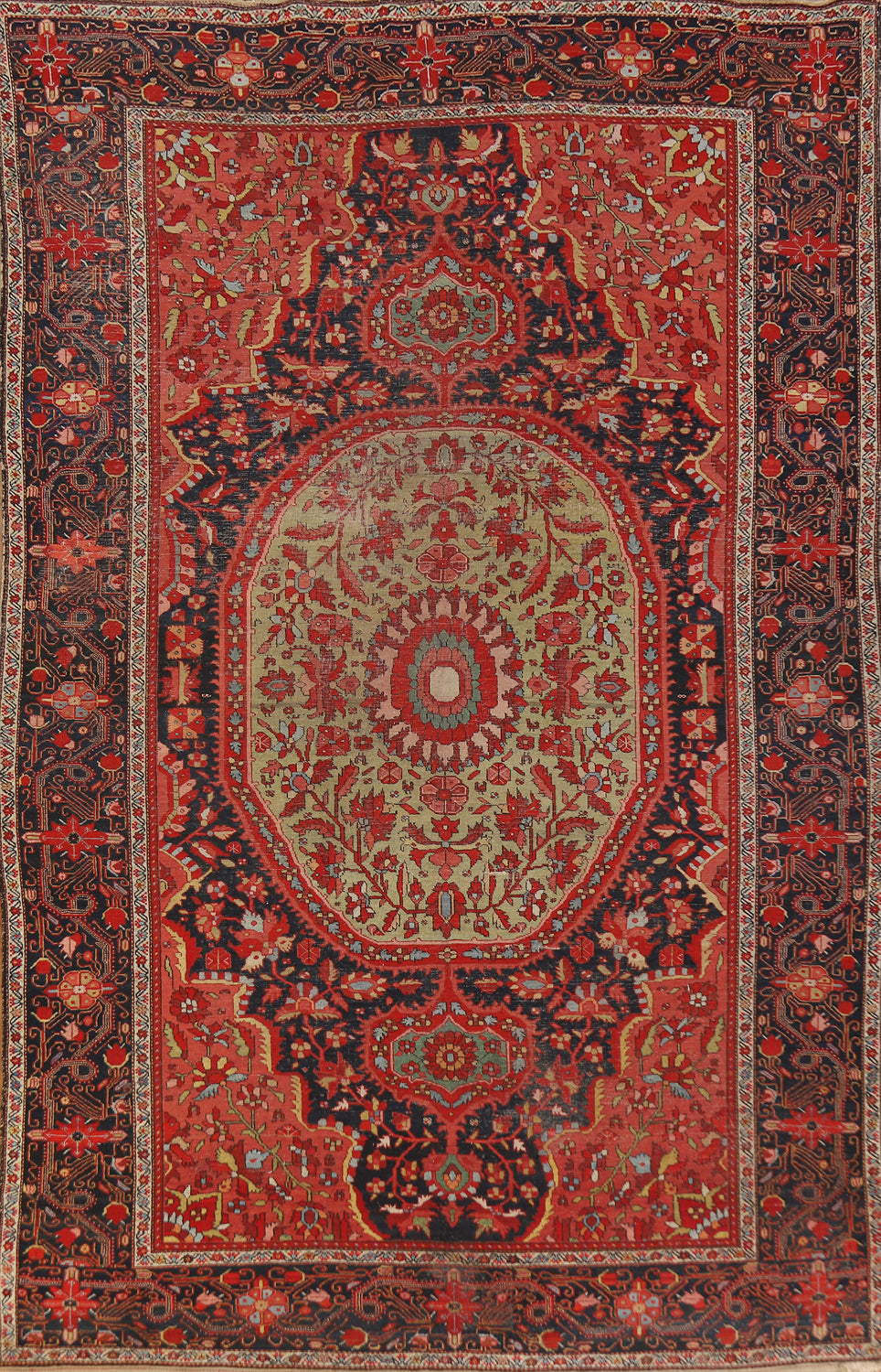 Pre-1900 Vegetable Dye Sarouk Farahan Persian Area Rug 7x10