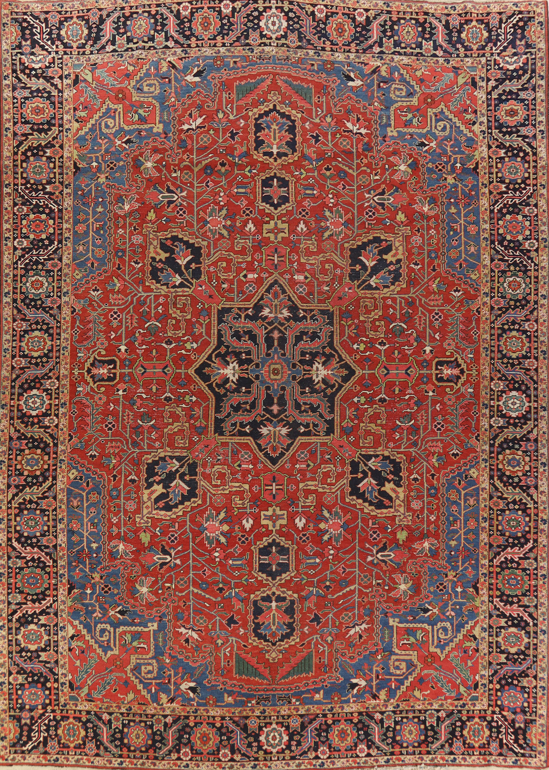 Pre-1900 Vegetable Dye Heriz Serapi Persian Large Rug 11x14