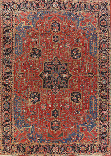 Pre-1900 Vegetable Dye Heriz Serapi Persian Large Rug 11x14