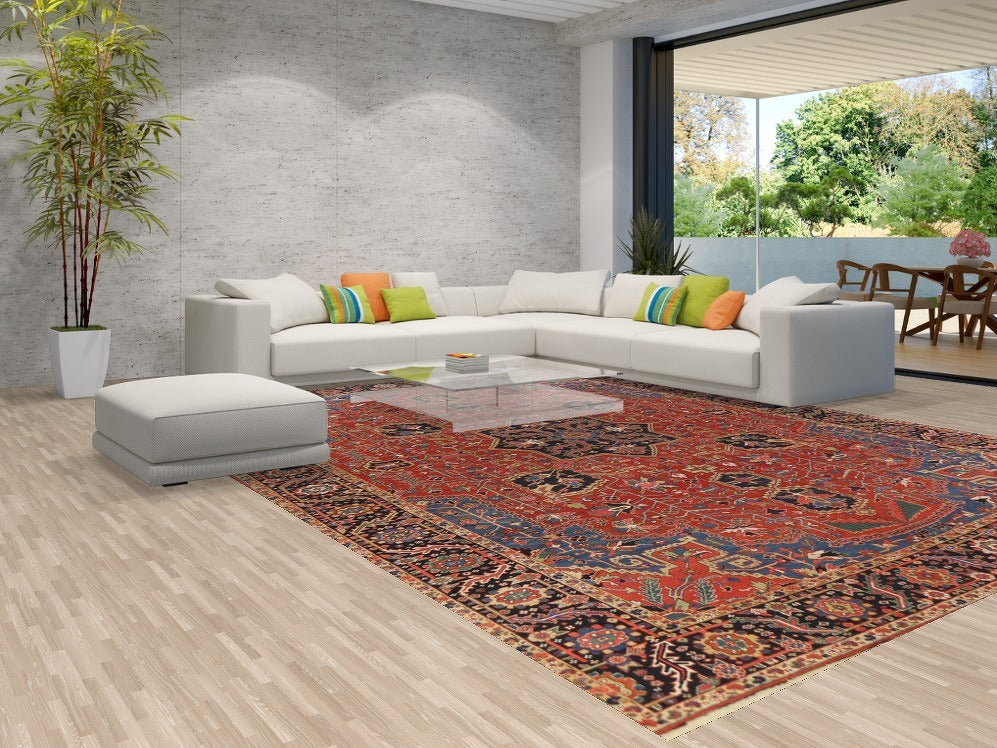 Pre-1900 Vegetable Dye Heriz Serapi Persian Large Rug 11x14